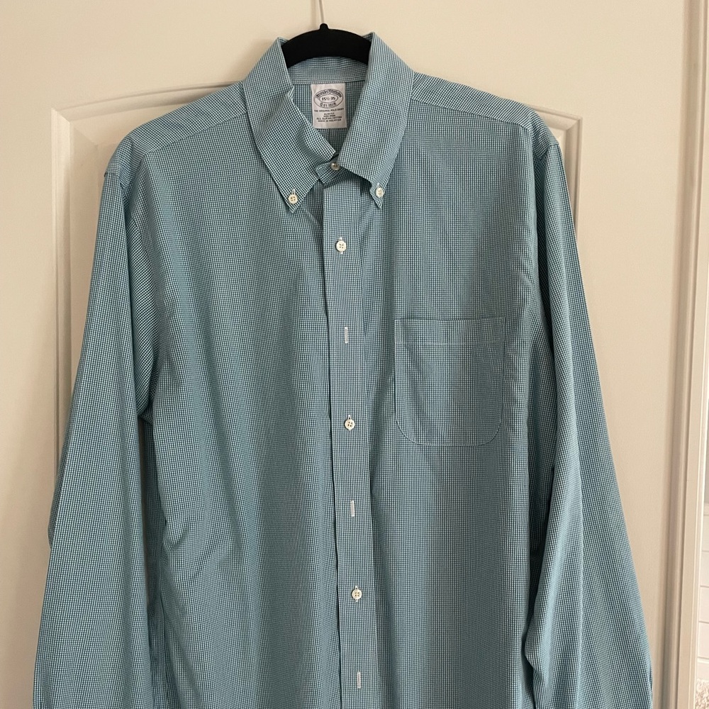 Non-Iron Brooks Brothers Slim Fit Green Checkered Dress Shirt